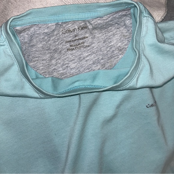 Calvin Klein Teal Aqua Logo Front Crewneck Short Sleeve Casual T-Shirt - Picture 6 of 7
